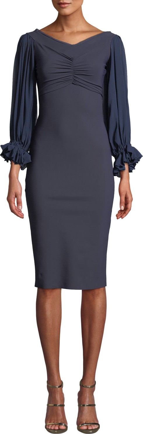 La Petite Robe di Chiara Boni Maber V-Neck Blouson-Sleeve Solid Bodycon Dress