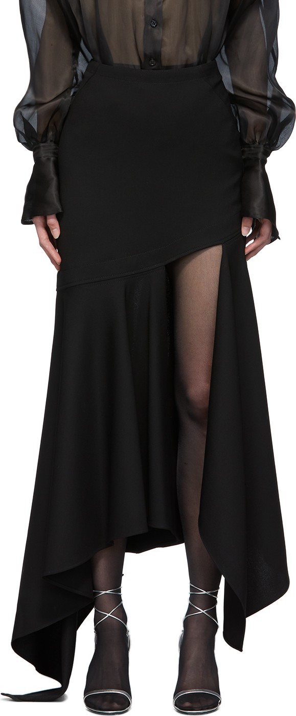 Mugler Black Wool Mixed Length Skirt