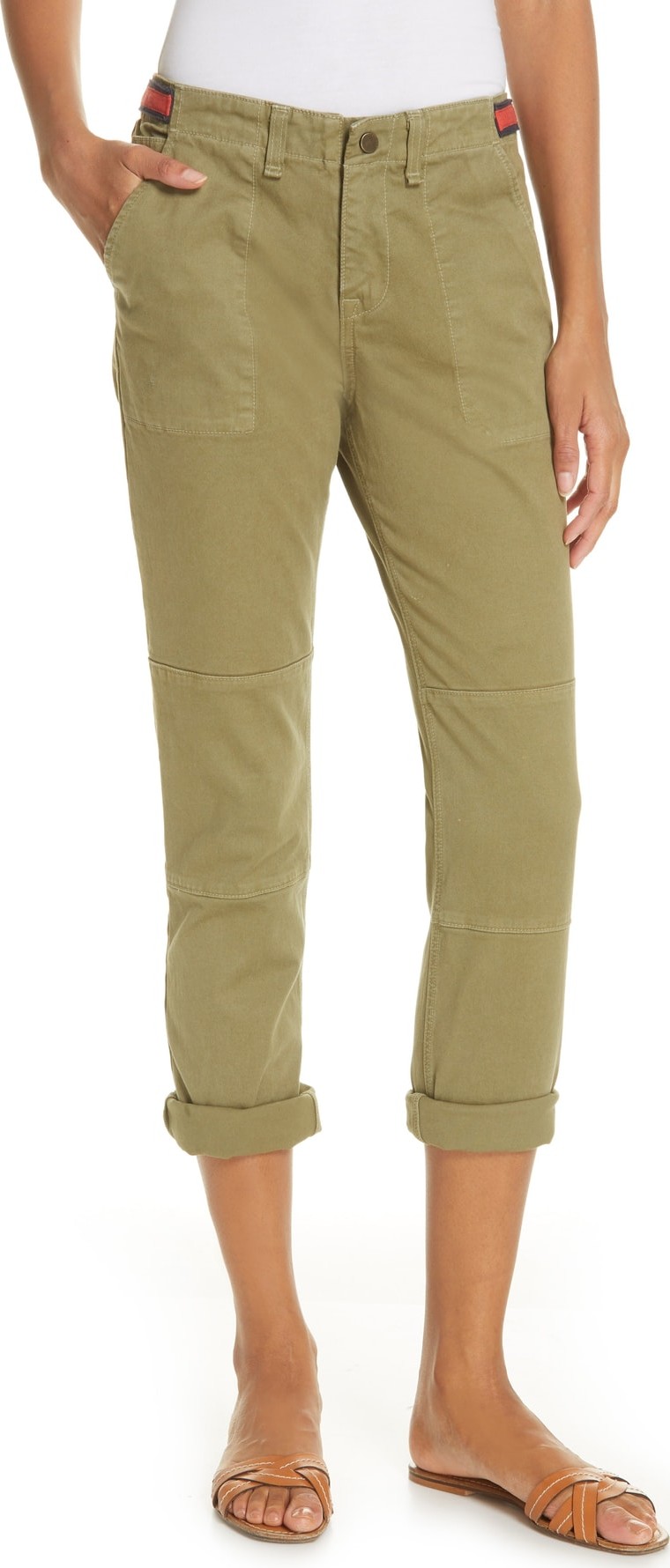 Veronica Beard Adrina Tab Waist Cuffed Twill Pants