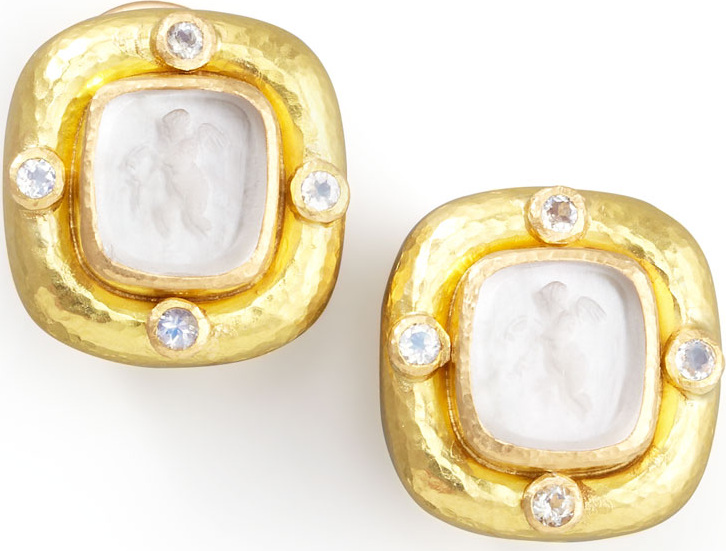 Elizabeth Locke Putto Intaglio Clip/Post Earrings, Crystal