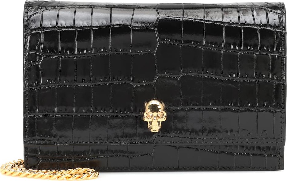 Alexander McQueen Skull Mini croc-effect shoulder bag