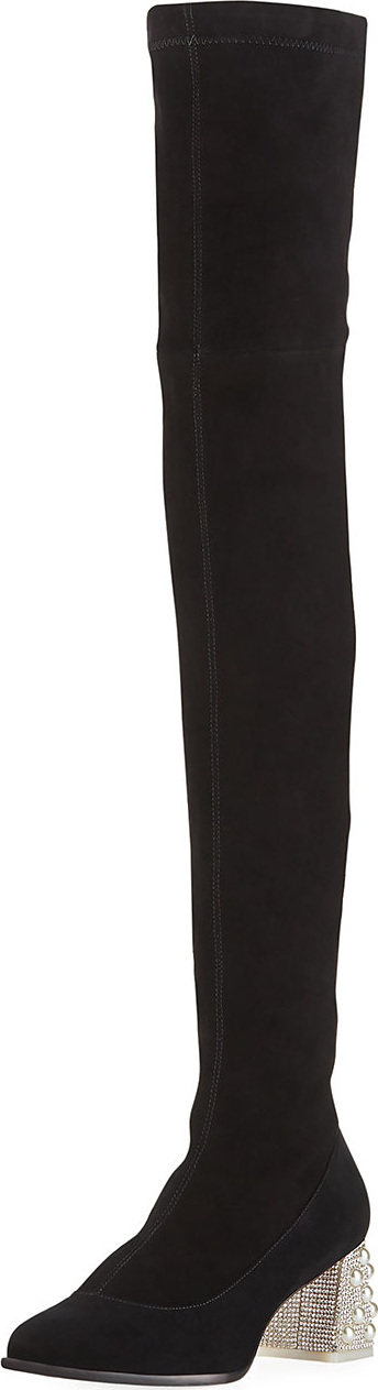 Sophia Webster Suranne Over-The-Knee Boots with Embellished Block Heel