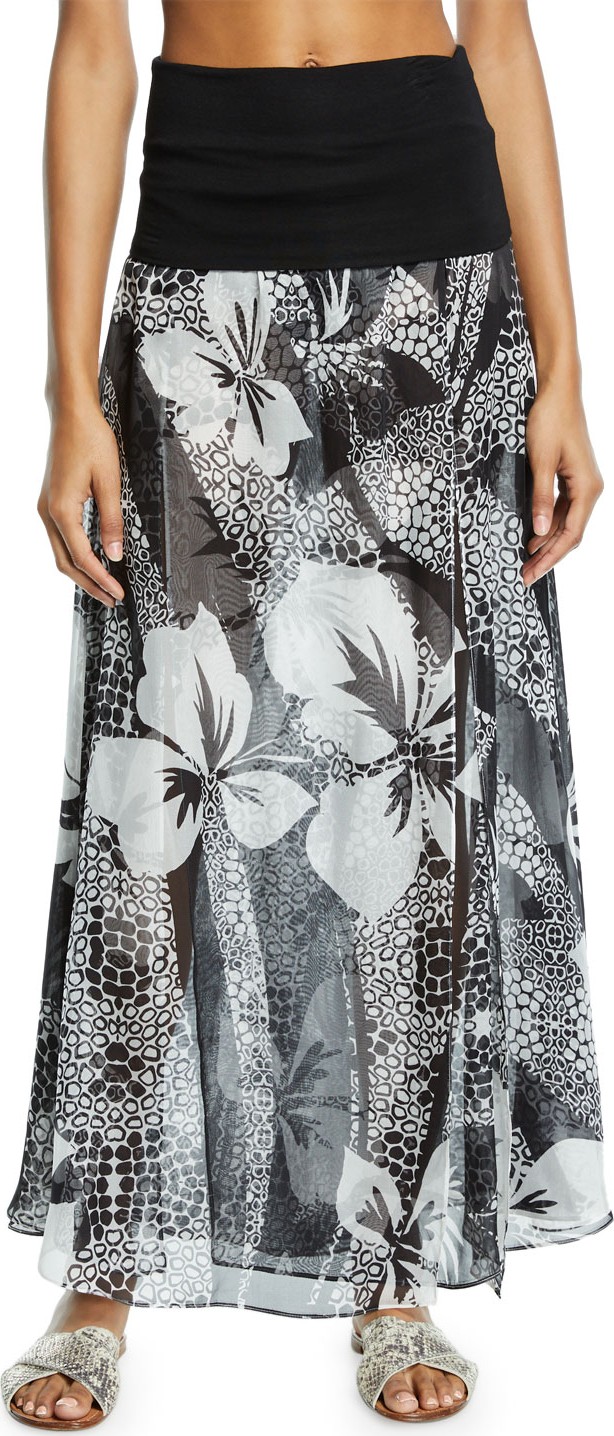 Marie France Van Damme Double-Layer Floral Silk Palazzo Skirt