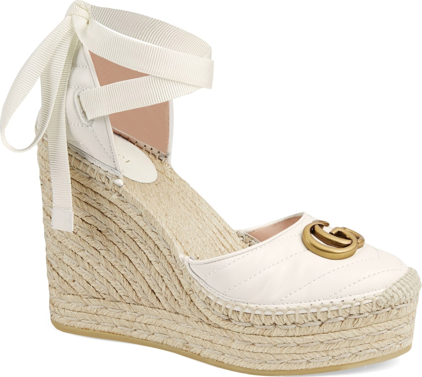 Gucci Palmyra Ankle Tie Espadrille Wedge