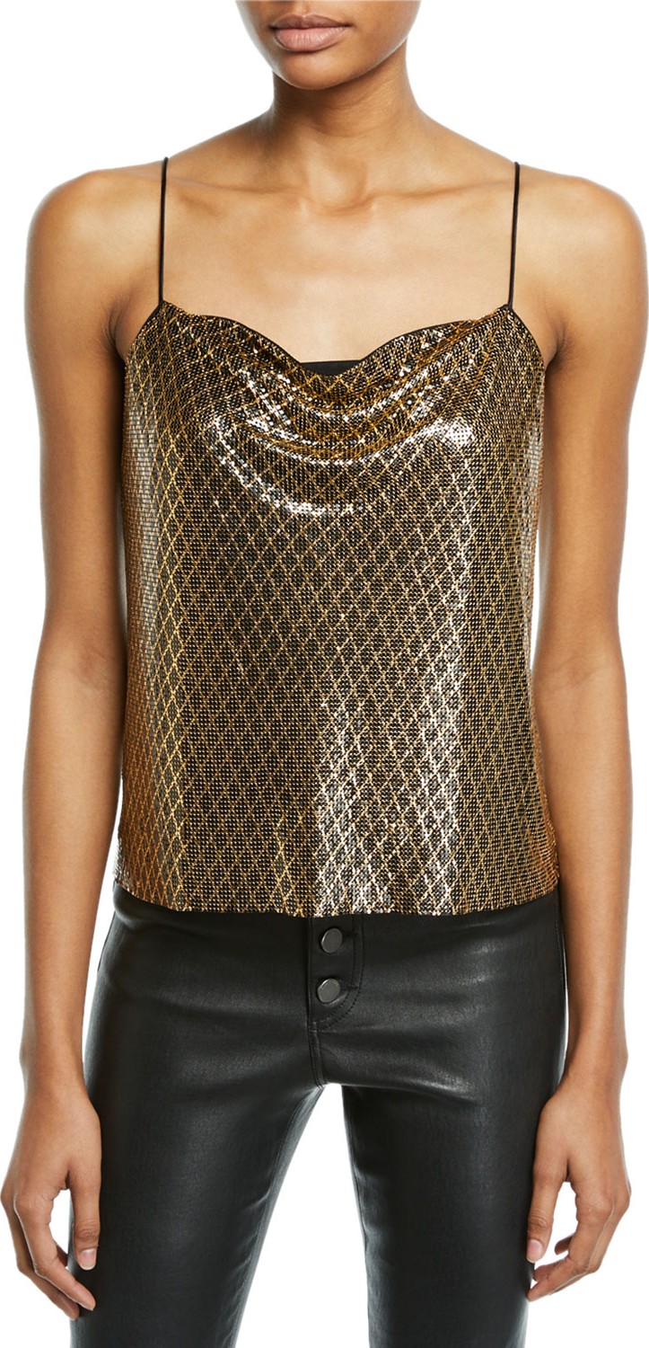 Alice + Olivia Harmon Drapey Chainmail Slip Tank Top
