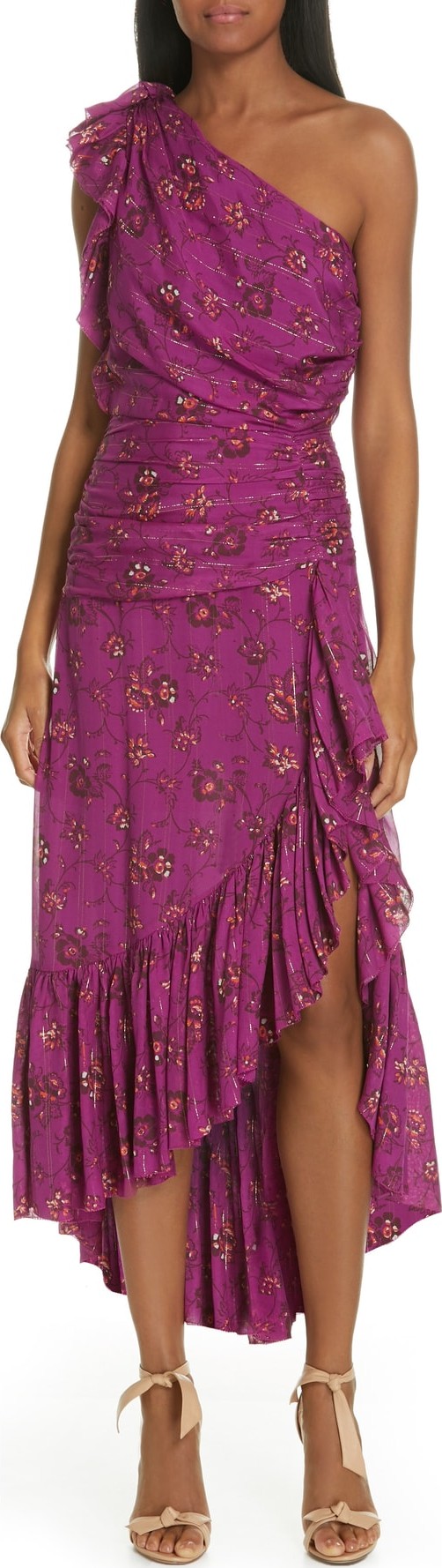 Ulla Johnson Belline Floral Print One-Shoulder Silk Blend Dress