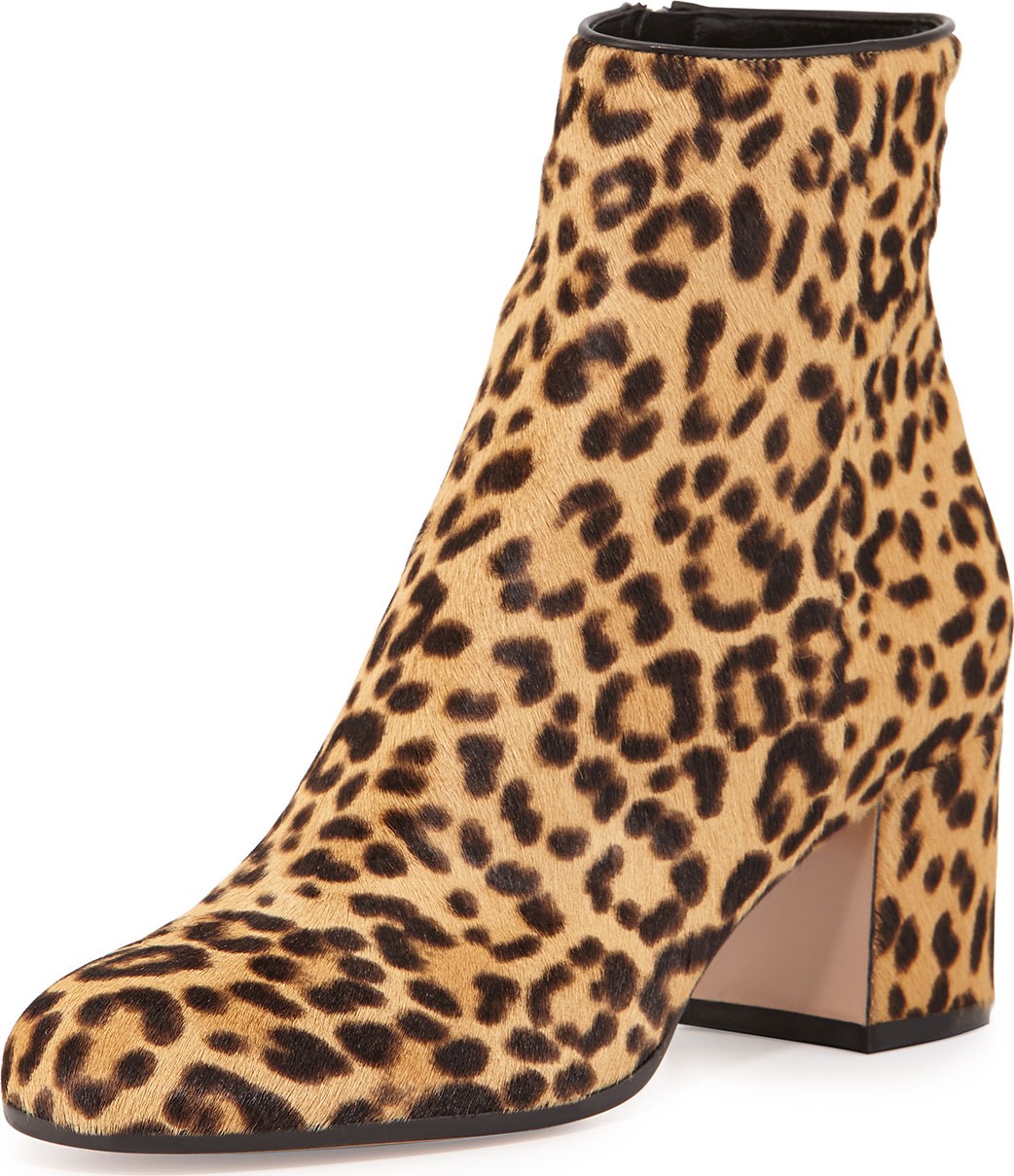Gianvito Rossi Leopard-Print Calf Hair Block-Heel Ankle Boots