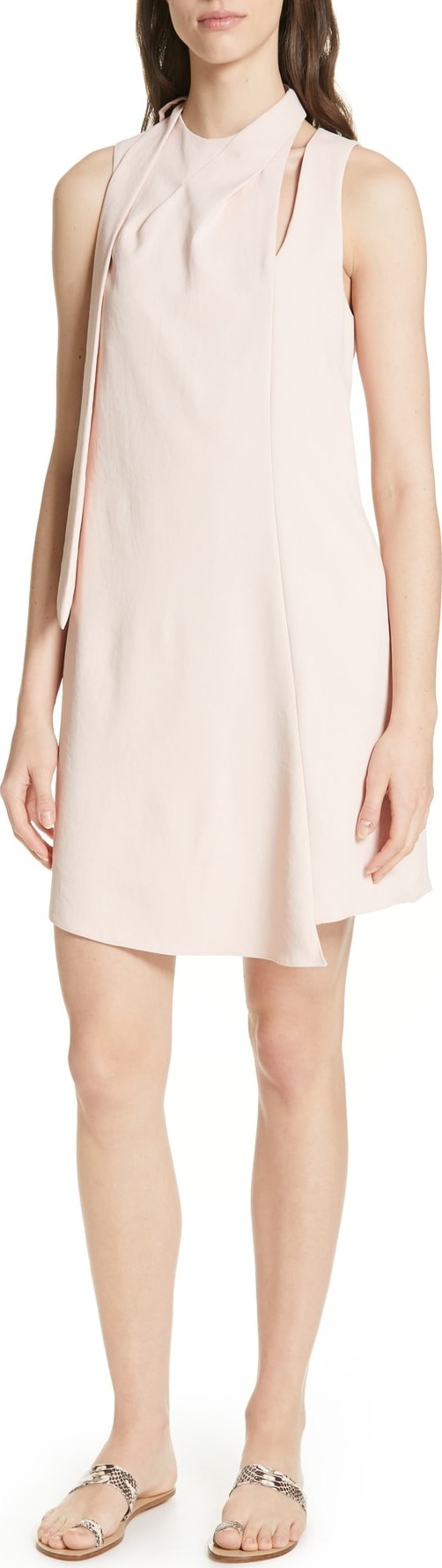 Tibi Chalky Drape Pleated Neck Shift Dress
