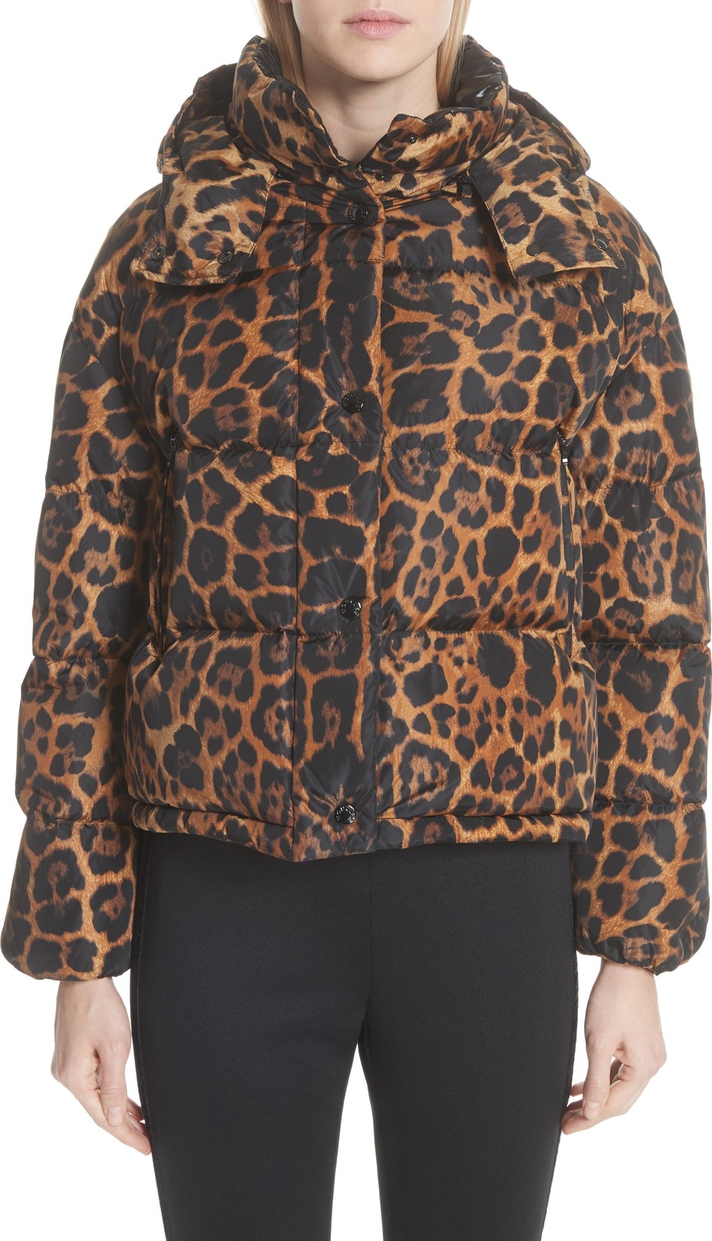 Moncler Caille Leopard Print Down Puffer Jacket