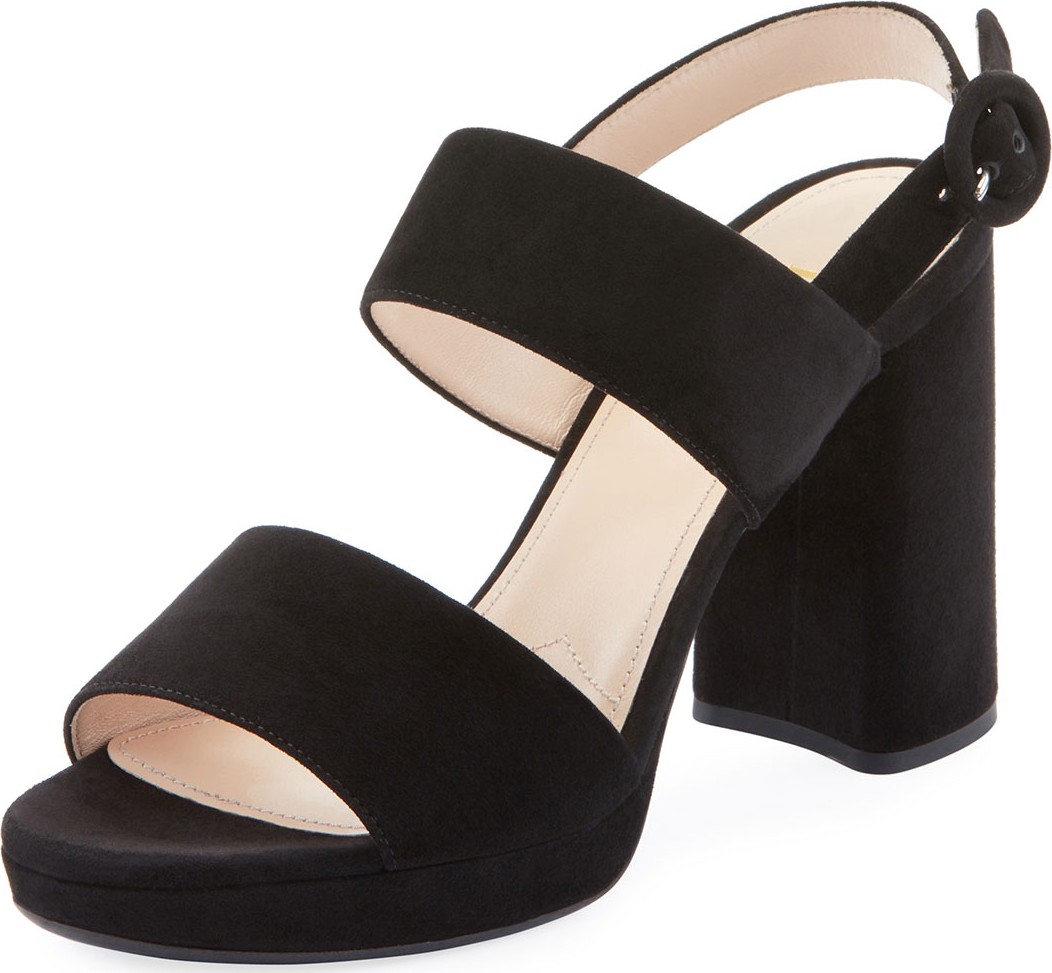 Prada Suede Slingback Block-Heel Platform Sandals
