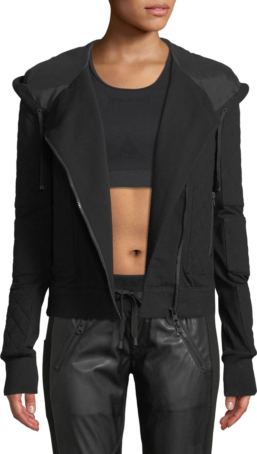 Blanc Noir French Terry Mesh Zip-Front Moto Jacket