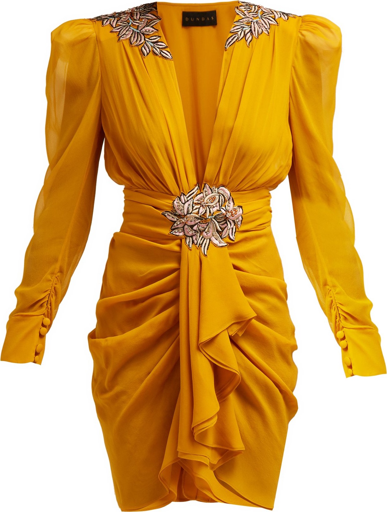 Dundas Floral-embroidered silk-chiffon mini dress