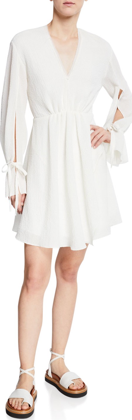 3.1 Phillip Lim Textured Tie-Sleeve V-Neck Short Dress