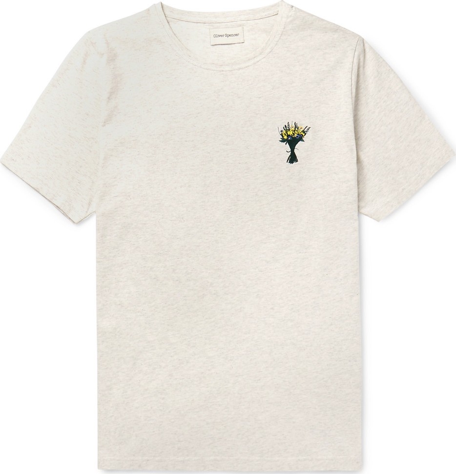 Oliver Spencer Slim-Fit Embroidered Mélange Cotton-Jersey T-Shirt