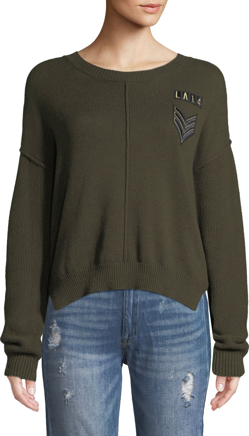 RAILS Stafford Crewneck Military-Patch Knit Sweater w/ Seam Details