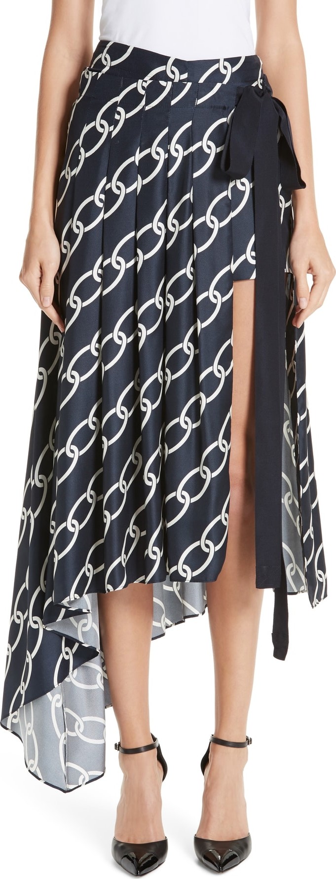Monse Chain Print Silk Shorts with Overskirt