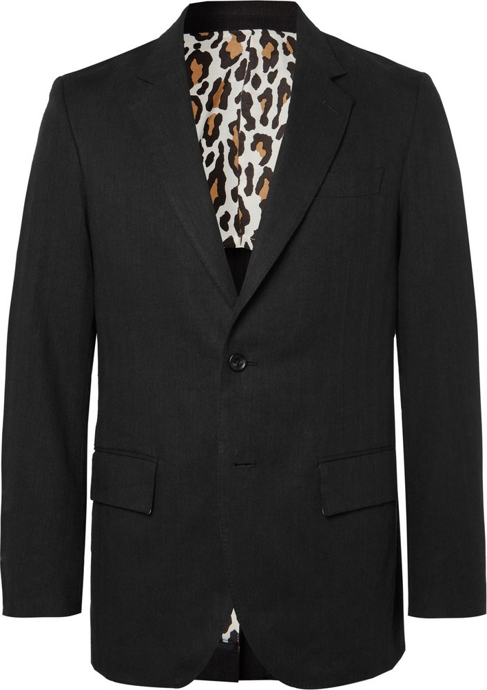 Wacko Maria Black Unstructured Herringbone Linen Suit Jacket