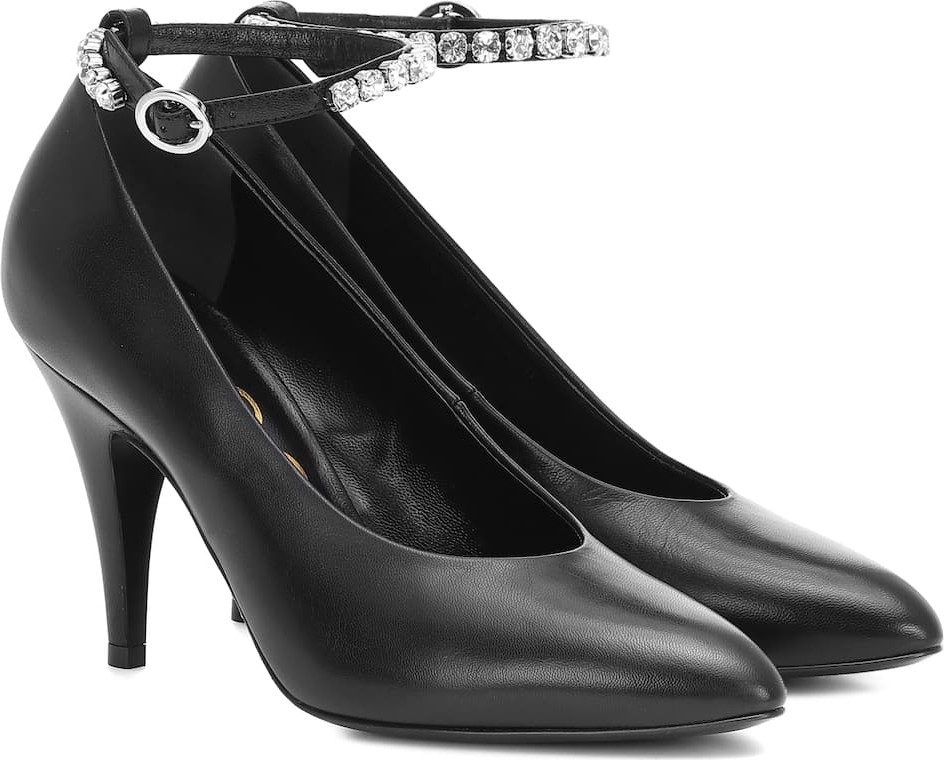 Gucci Crystal-embellished leather pumps