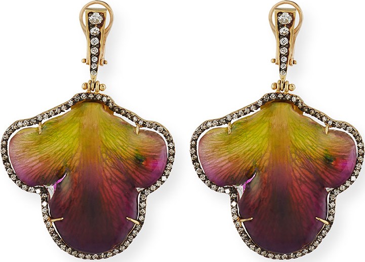 Silvia Furmanovich 18K Diamond & Resin-Coated Orchid Petal Drop Earrings, Green/Purple