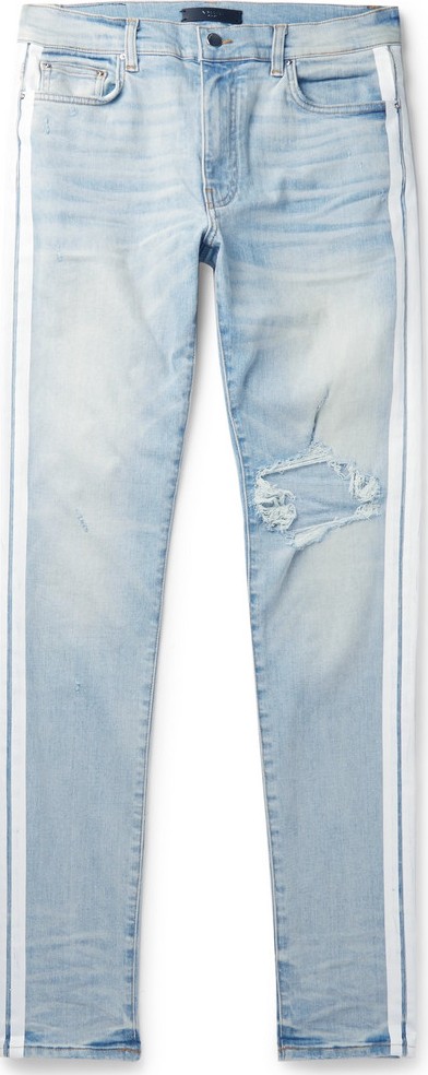 Amiri Track Stack Skinny-Fit Striped Distressed Stretch-Denim Jeans