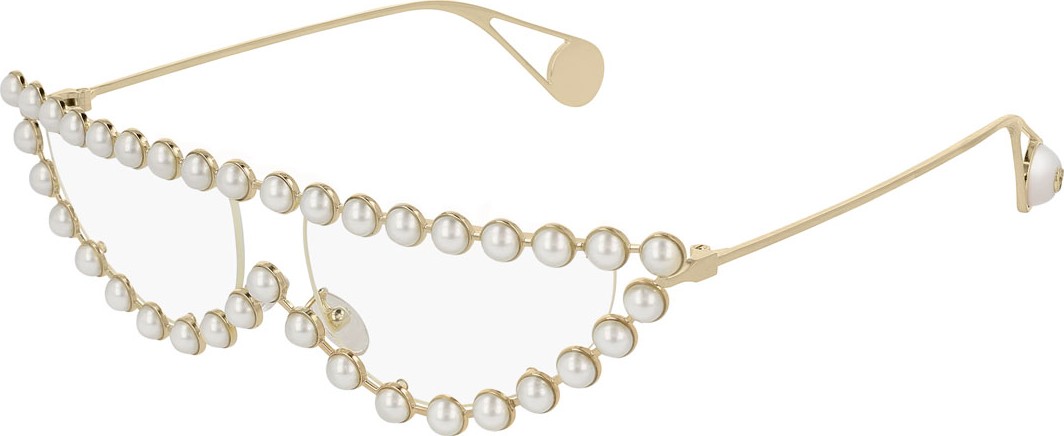 Gucci Cat-Eye Metal Glasses w/ Pearly Trim
