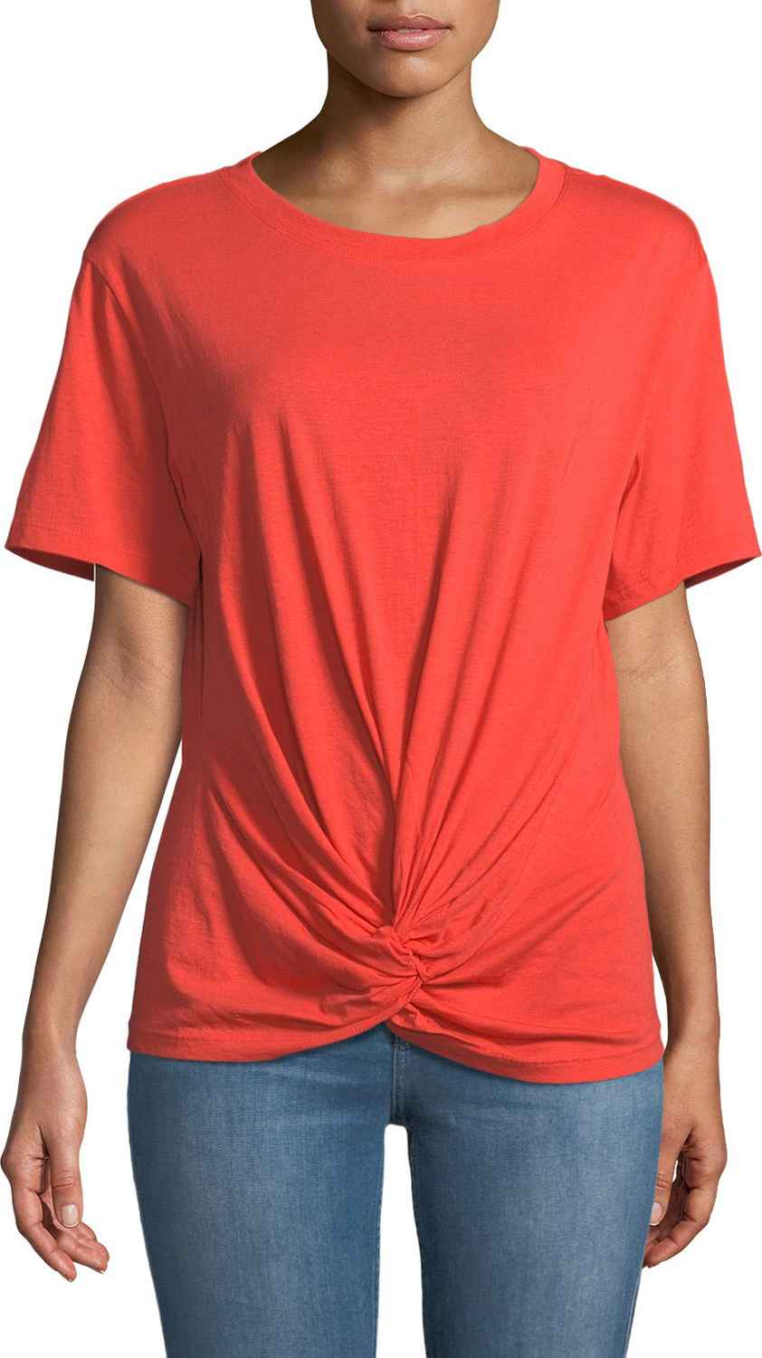 7 For All Mankind Crewneck Short-Sleeve Knotted-Front Cotton Tee