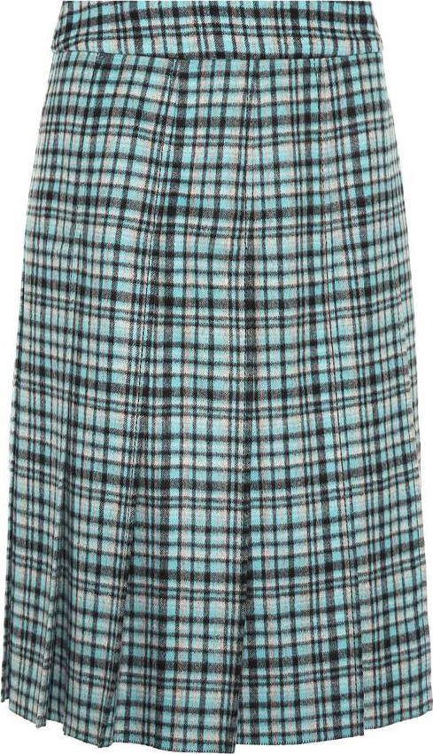 Bottega Veneta Pleated plaid wool midi skirt