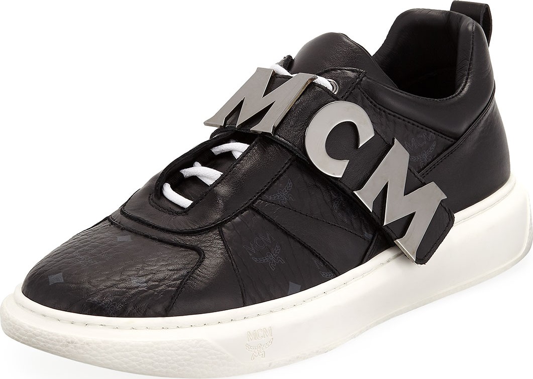 MCM Men's Logo-Strap Leather Mid-Top Sneakers