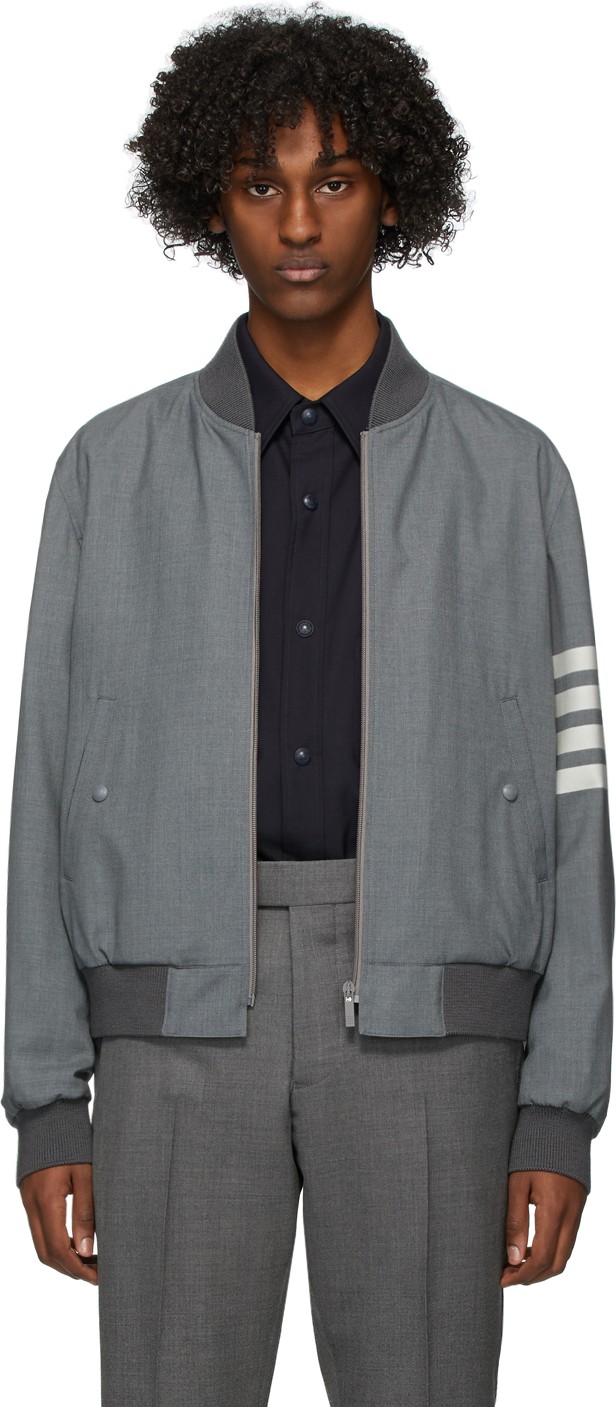 Thom Browne Grey Engineered Blouson Bomber Jacket