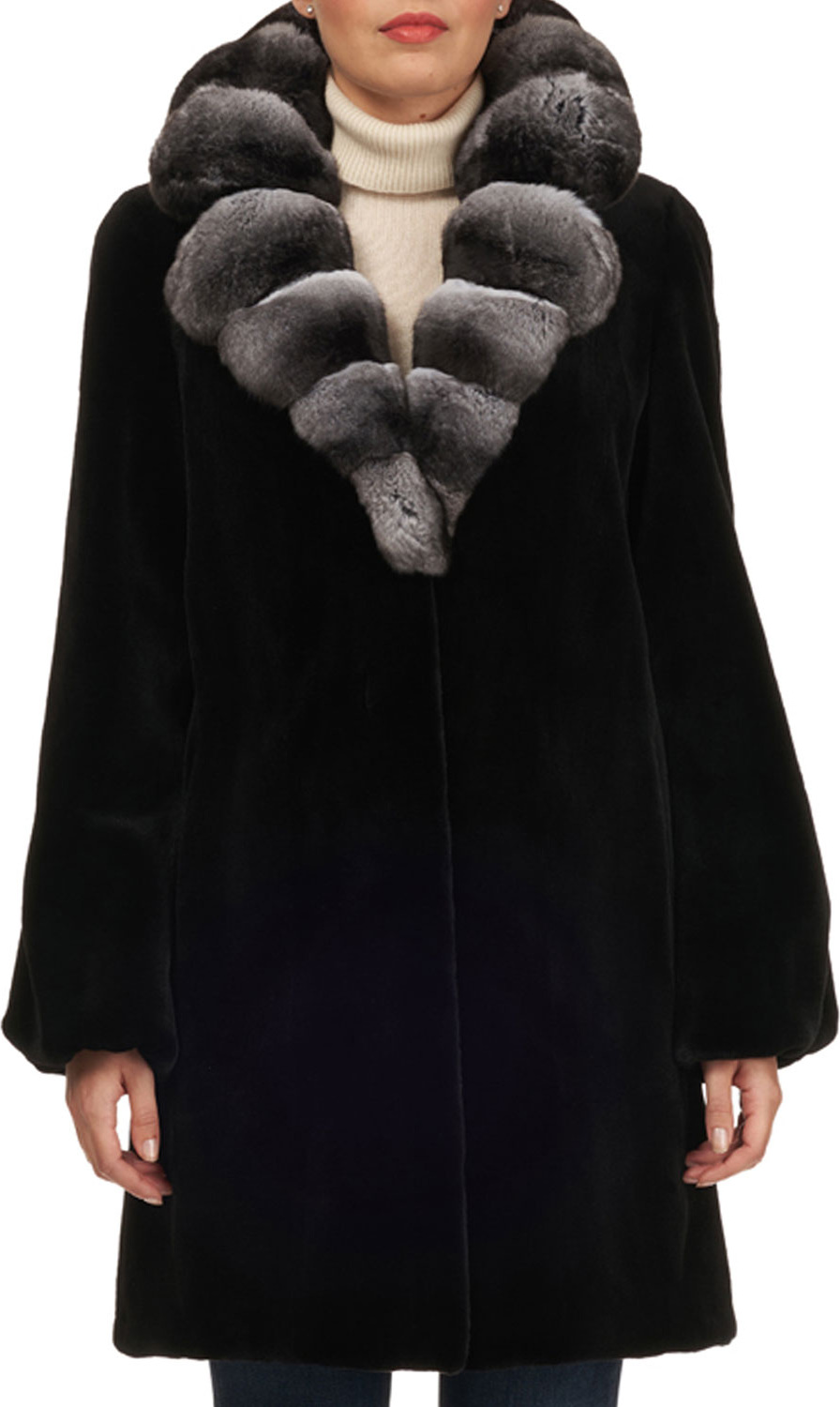 Gorski Chinchilla Notched-Collar Mink Fur Stroller Coat Gorski Chinchilla Notched-Collar Mink Fur Stroller Coat