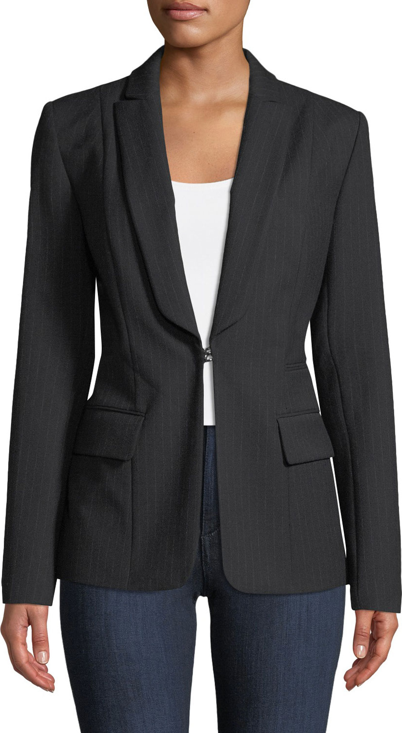 Elie Tahari Lorelei Hook-Front Pinstripe Wool-Blend Jacket