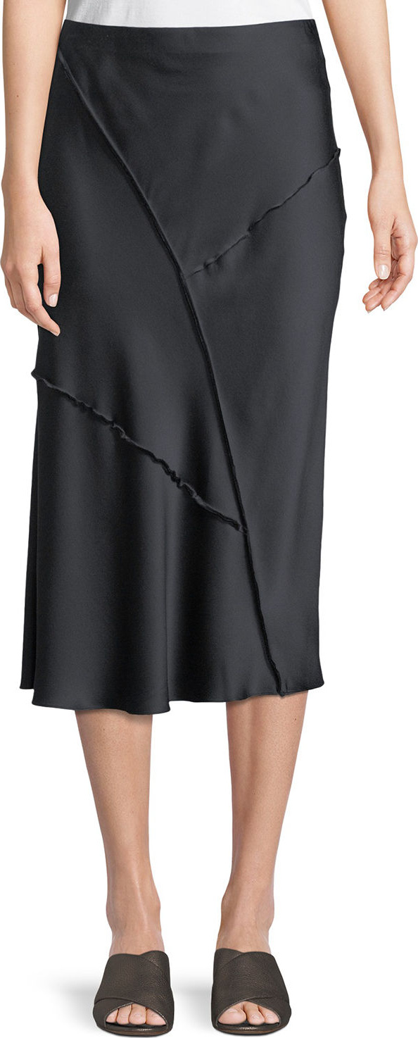 Vince Raw-Edge Silk Midi Skirt