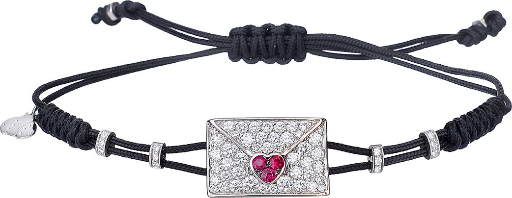 Pippo Perez 18k White Gold, Diamond & Ruby Envelope Pull-Cord Bracelet