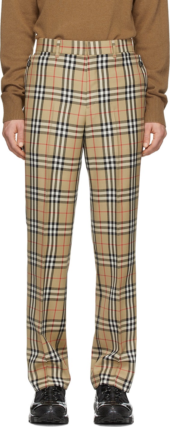 Burberry London England Beige Check Flap Tailored Trousers