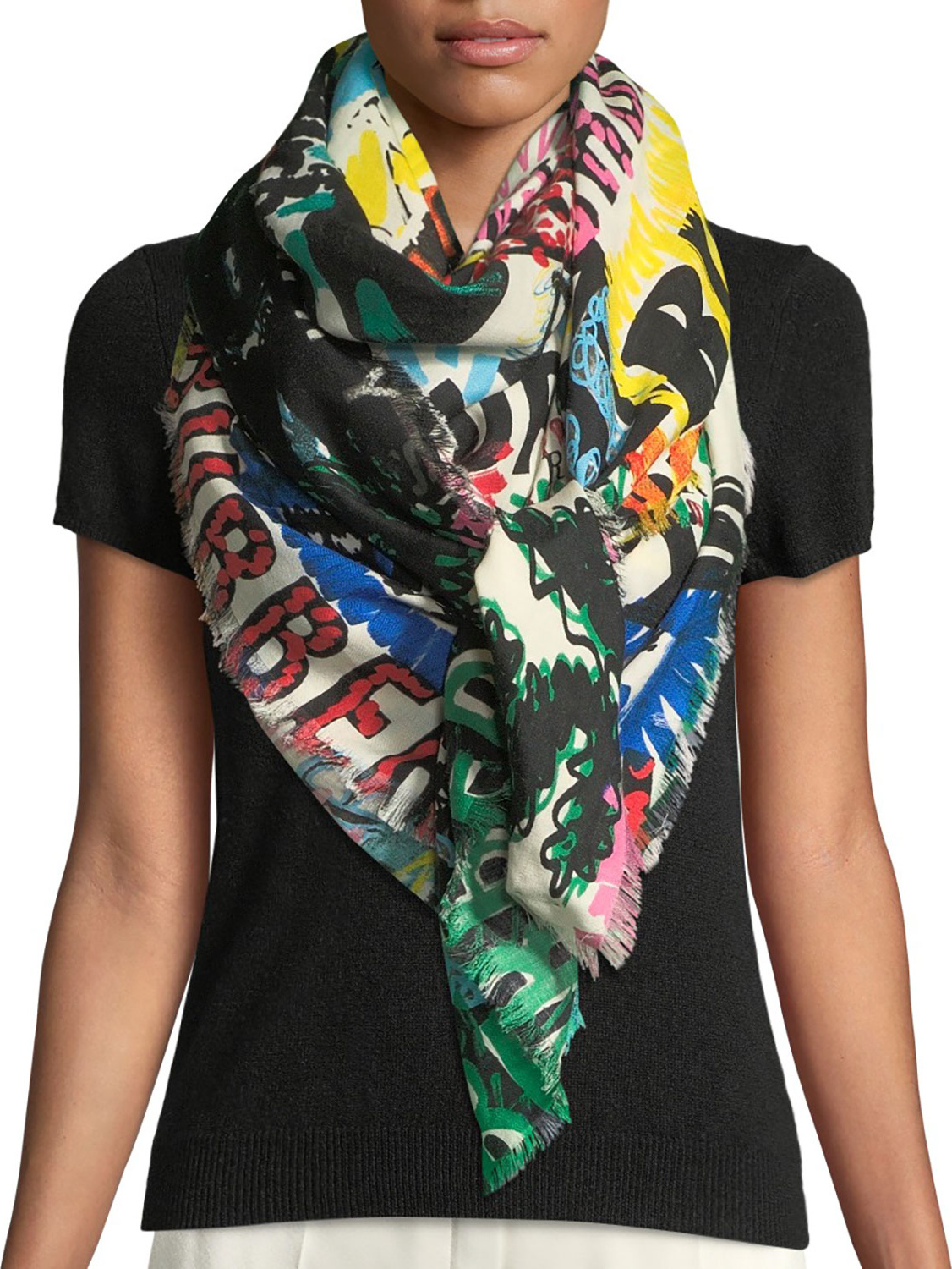 Burberry London England Scribble Logo Wool-Blend Scarf