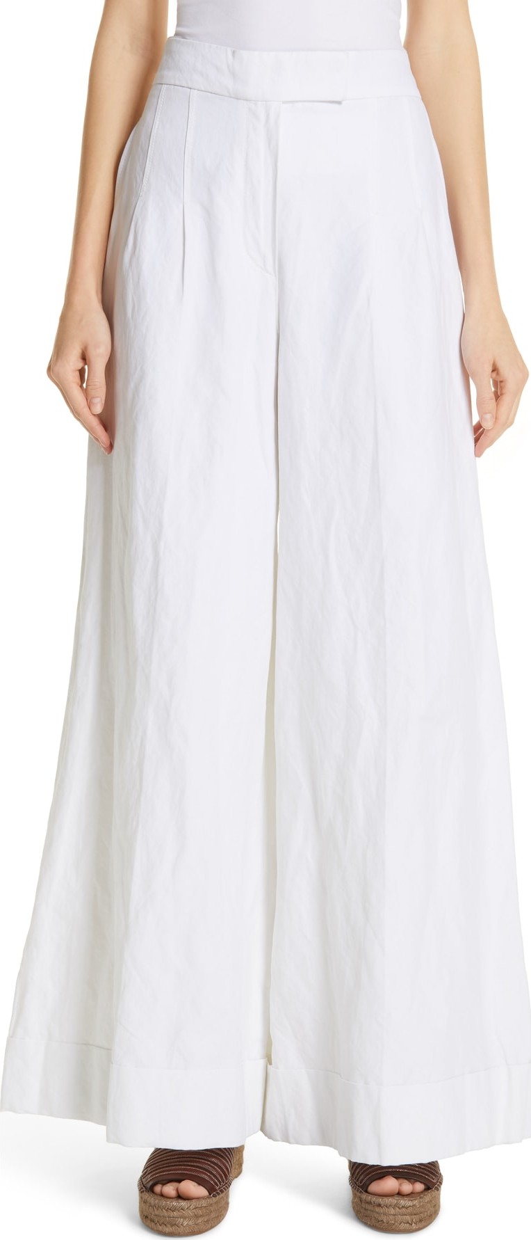 Brunello Cucinelli Wide Leg Metallic Stretch Cotton Pants