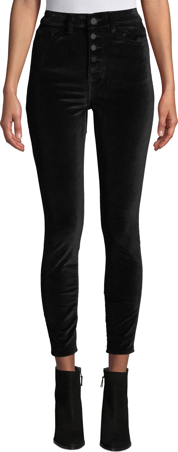 DL1961 Chrissy High-Rise Velvet Skinny Jeans with Button Fly