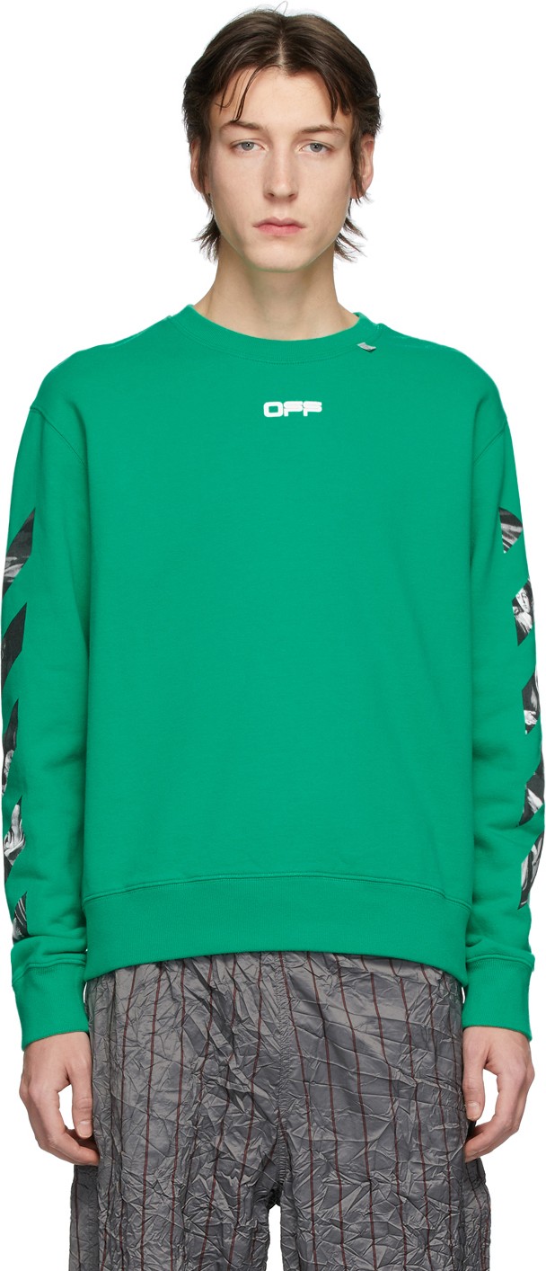 Off White Green Caravaggio Square Arrows Slim Sweatshirt