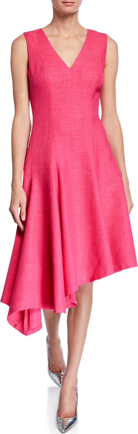 Elie Tahari Shania V-Neck Sleeveless Asymmetric Dress