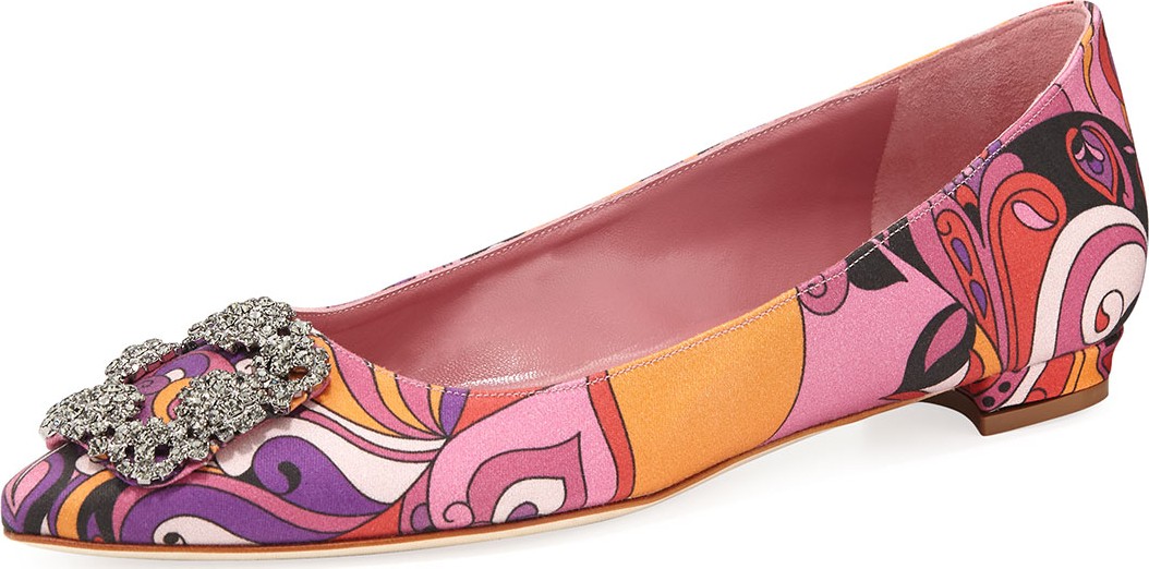 Manolo Blahnik FLAT SATIN HANGISI WITH CRYS