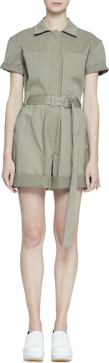 Proenza Schouler PSWL Short-Sleeve Cotton Twill Utility Romper