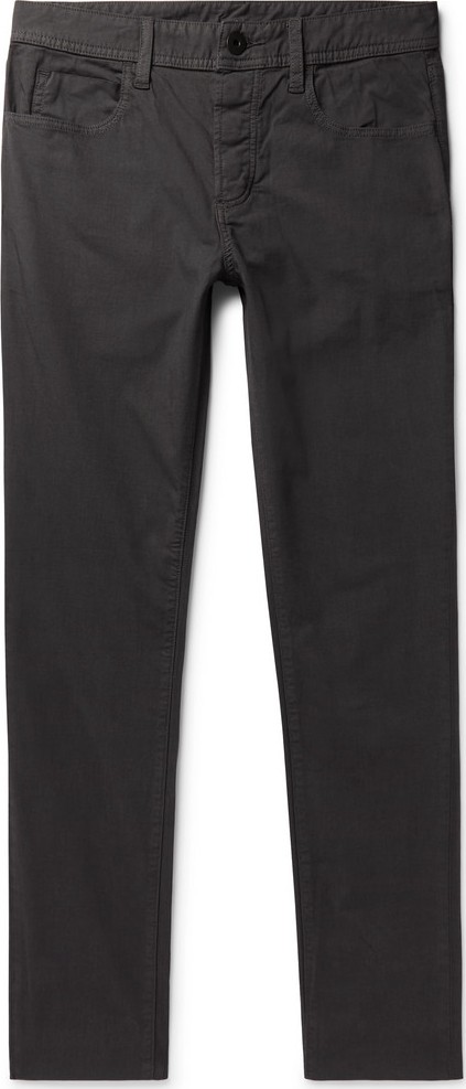 James Perse Dark-Grey Slim-Fit Pigment-Dyed Stretch-Cotton Trousers