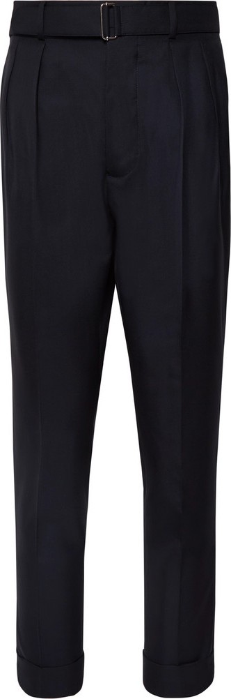 Officine Générale Midnight-Blue Tapered Belted Wool Trousers