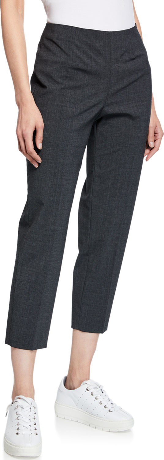 Piazza Sempione Audrey Straight-Leg Stretch-Wool Cropped Pants, Gray