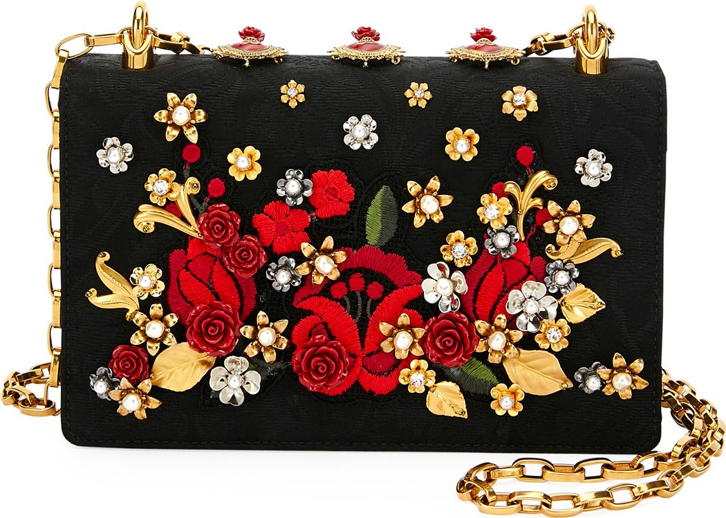 Dolce & Gabbana Roses Brocade and Leather Shoulder Bag