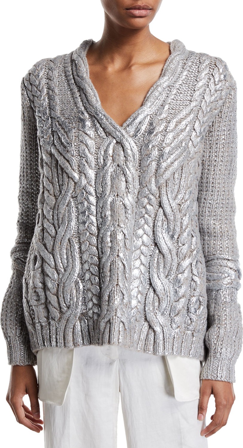 Partow Maxime Hand-Painted Cashmere Cable-Knit Sweater