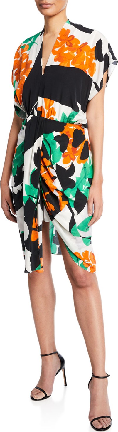 KOBI HALPERIN Freya Abstract Short-Sleeve High-Low Dress KOBI HALPERIN Freya Abstract Short-Sleeve High-Low Dress