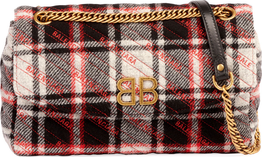 Balenciaga BB Chain Tweed Logo Wallet Shoulder Bag