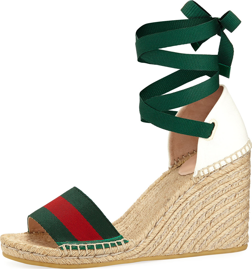 Gucci Web Wedge Espadrille Sandals
