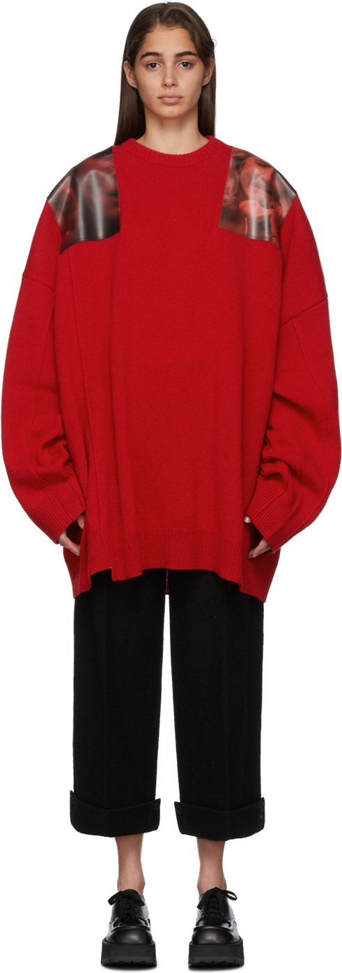 Raf Simons Red Oversized Patches Sweater